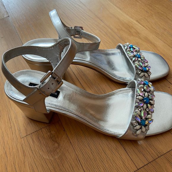 Silver Block Heeled Shoes - Picture 1 of 2